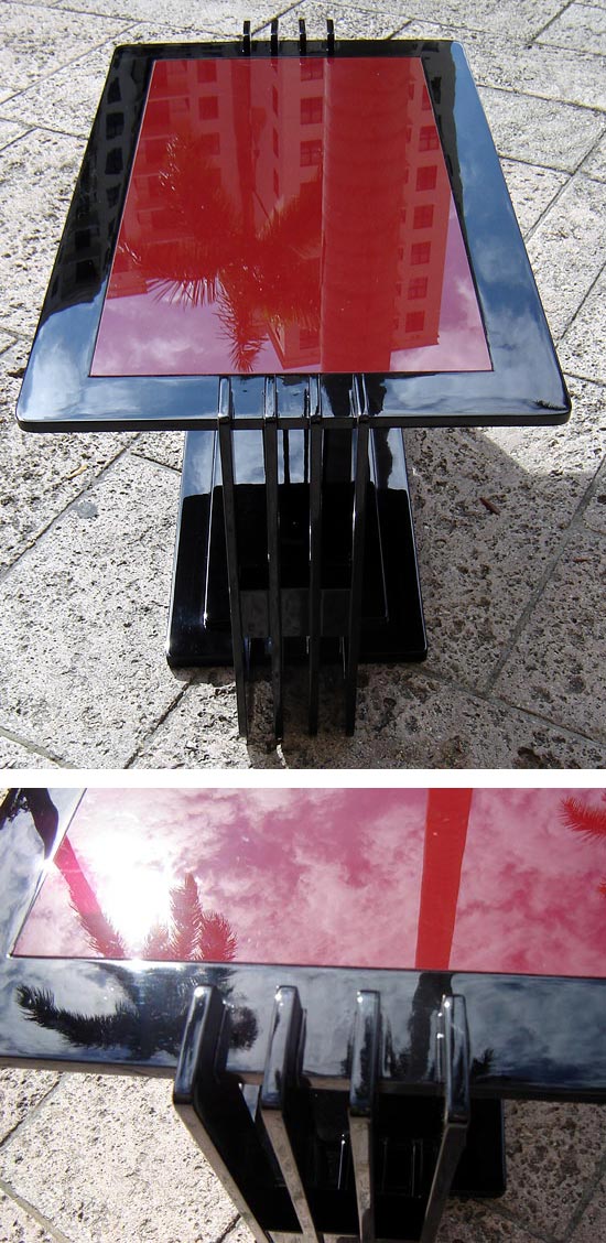 Black Lacquer & Red Vitrolite Coffee Table