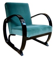 American Art Deco Black Lacquer and Green Velour Armchair