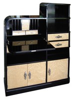 American Art Deco Black Lacquer & Birdseye Secretary Cabinet/Desk