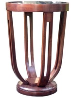 American Art Deco Occasional Table in Walnut & Black Mirror Glass