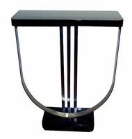 American Art Deco Black Lacquer and Nickel Console
