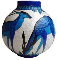 Belgian Art Deco Ceramic Vase Biches Bleues by Catteau for Boch Freres