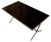 Maison Jansen French Forties Black Glass Bronze Coffee Table