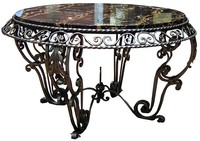 French Art Deco Wrought Iron and Marble Coffee Table