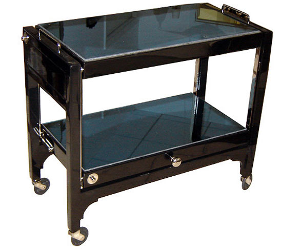 Black Lacquer & Blue Mirror Cocktail Cart