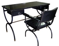Jacques Adnet French Art Deco Leather Wrapped Desk & Chair