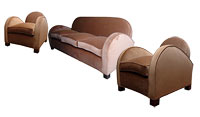 French Streamline Sofa & 2 Club Chairs