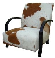 French Art Deco Club Chair in Cowhide & Black Lacquer