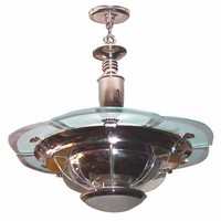 Nickel & Pale Blue Art Deco Ceiling Light