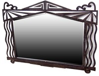 French Art Deco Wrought Iron Mirror Geometric Waves