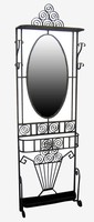 French Art Deco Wrought Iron Hall Tree with Oval Mirror