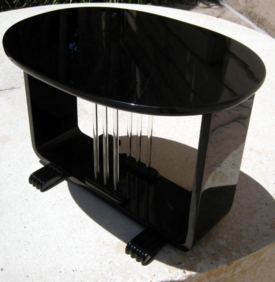 American Art Deco Black Lacquer Table with Glass Rods