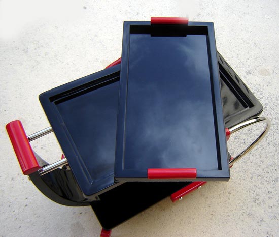 Red and Black Lacquer Streamline Tea Trolley / Bar Cart