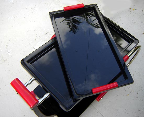 Red and Black Lacquer Streamline Tea Trolley / Bar Cart