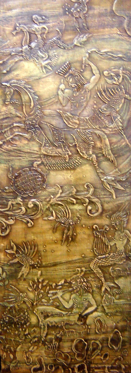 American Art Deco Three Panel Neptune & Sea Creatures Screen Modernism Gallery