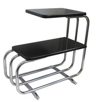Alfons Bach American Art Deco Chrome and Black Lacquer Sofa Side Table