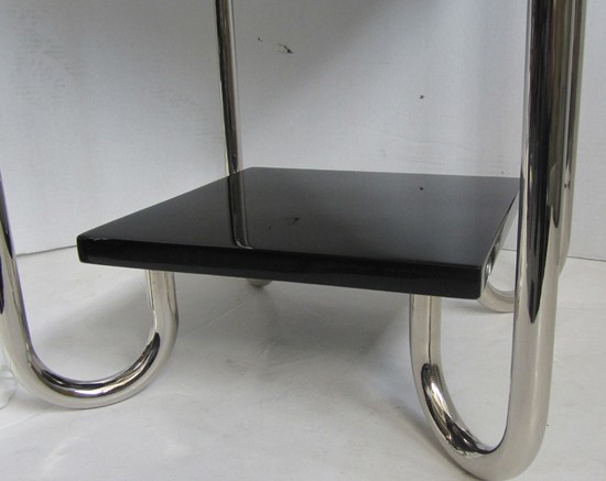 American Art Deco Black Lacquer and Chrome Table