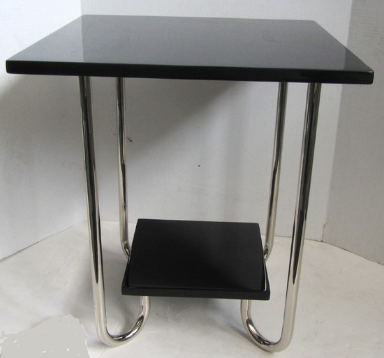 American Art Deco Black Lacquer and Chrome Table