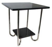 American Art Deco Black Lacquer and Chrome Table
