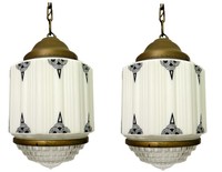 One American Art Deco Geometric Milkglass Pendant Light