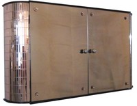 American Art Deco Peach Glass Hanging Bar / Cabinet