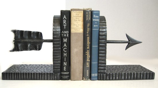 French Art Deco Wrought Iron Pierced Arrow Bookends