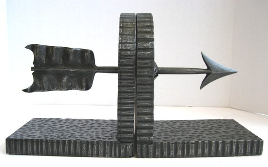 French Art Deco Wrought Iron Pierced Arrow Bookends