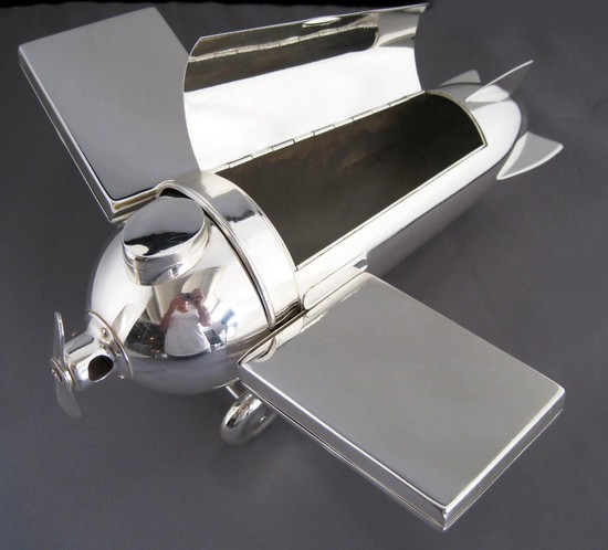 German Art Deco Silverplated Airplane Smokers Companion