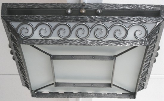French Art Deco Wrought Iron Flush Mount Ceiling Light with Swirls