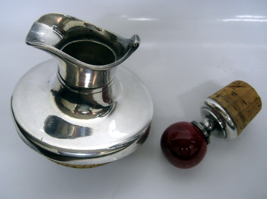 American Art Deco Black Glass and Sterling Overlay Cocktail Shaker