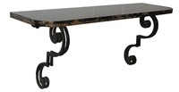 French Art Deco Emperador Dark Marble and Wrought Iron Console