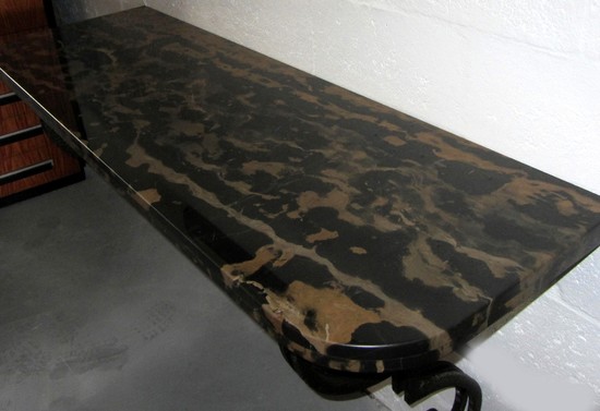 French Art Deco Emperador Dark Marble and Wrought Iron Console