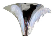 Pair Nickel French Art Deco Sconces with Opalescent Ice Glass Wings