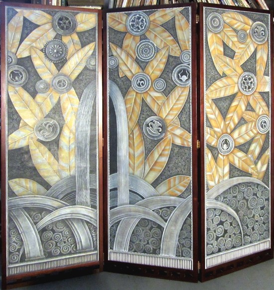 Tall American Art Deco Three Panel Geometric Folding Screen