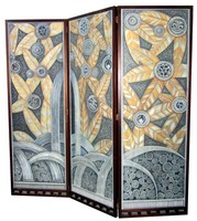 Tall American Art Deco Three Panel Geometric Folding Screen