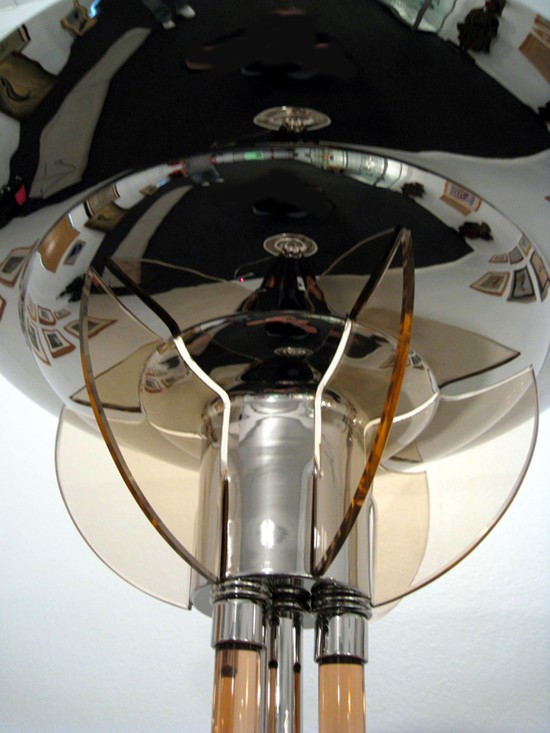 French Art Deco Peach Glass & Nickel Torchiere