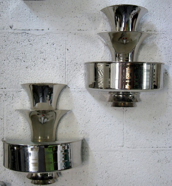 Pair of American Art Deco Nickel Triple Sconces