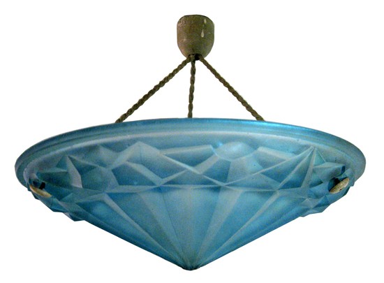 French Art Deco Blue Glass Ceiling Light