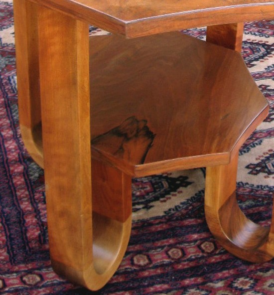 French Art Deco Burled Butterfly Design Scallop Edge Occasional Table