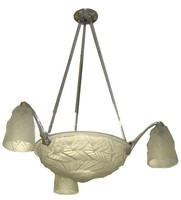 Charles Schneider French Art Deco Geometric Frosted Glass Chandelier