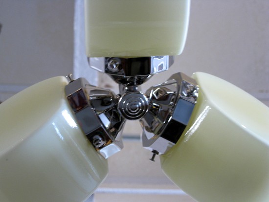 French Art Deco Nickel & Yellow Glass Chandelier