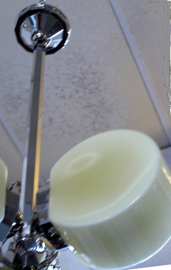 French Art Deco Nickel & Yellow Glass Chandelier