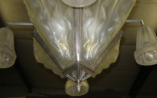 Degue French Art Deco Geometric Four Arm Chandelier