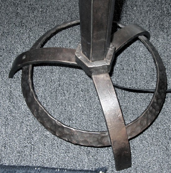 French Art Deco Wrought Iron Torchiere with DEGUE Shade