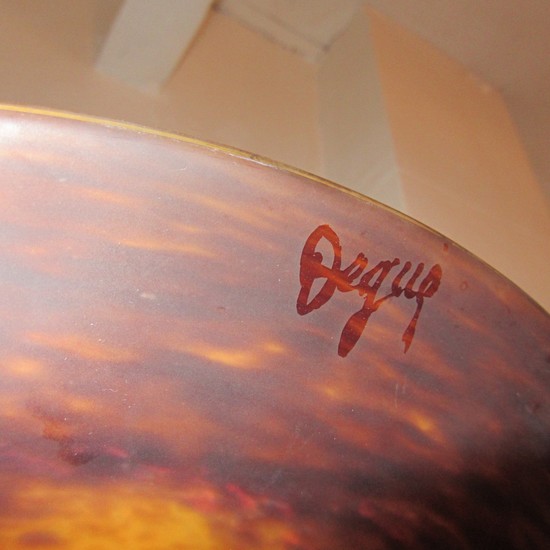 French Art Deco Wrought Iron Torchiere with DEGUE Shade