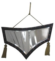 French Art Deco Black and Carnelian Red Enamel Mirror