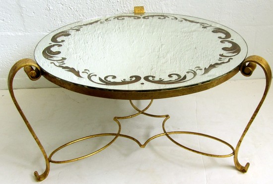 French Art Deco Wrought Iron and Mirror Grave Cocktail Table by Rene Druet