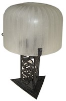French Art Deco Wrought Iron Table Lamp with Frosted Shade