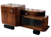 English Art Deco Figured Walnut Veneer Low Cabinet