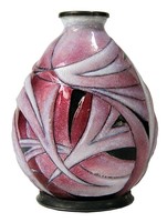 Camille Faure French Art Deco Red Enamel Vase